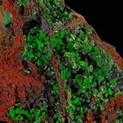 Trouvée en Grèce, cette conichalcite d’un vert vénéneux contient de l’arsenic. Photos © Stefan Ansermet / Musée cantonal de géologie