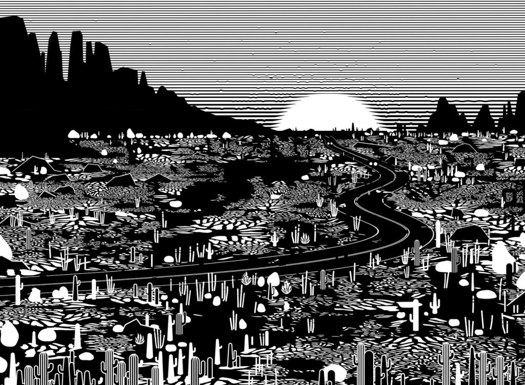 frédéric cordier (1985), crust 1, 2024, linogravure sur papier vélin arches, 1200 × 1600 mm, musée jenisch vevey – cabinet cantonal des estampes, collection de l’État de vaud © frédéric cordier