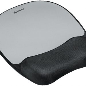 Repose-poignet Memory Foam avec tapis de souris, motif rayures argentées argent
