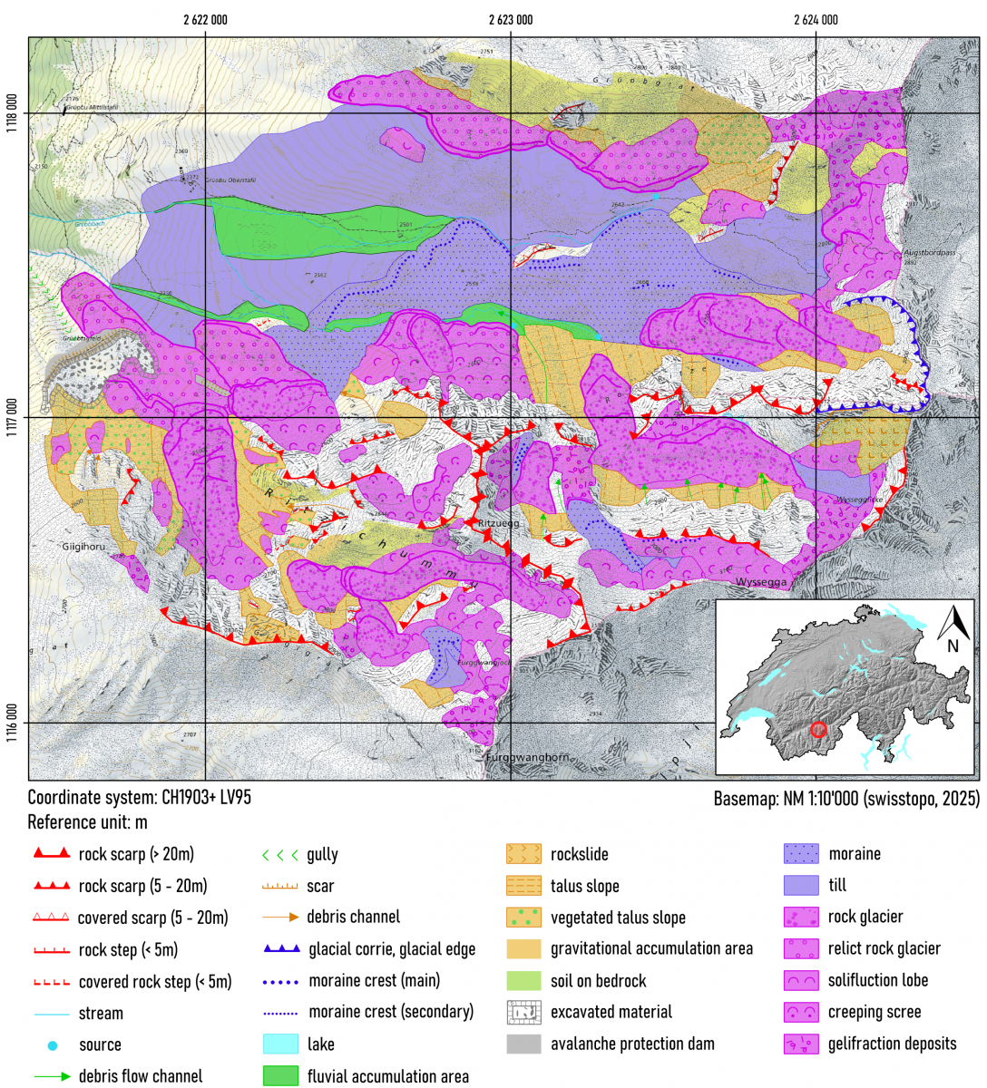 Geomorphological map of the Grobtälli catchment, Valais (Swiss Alps)