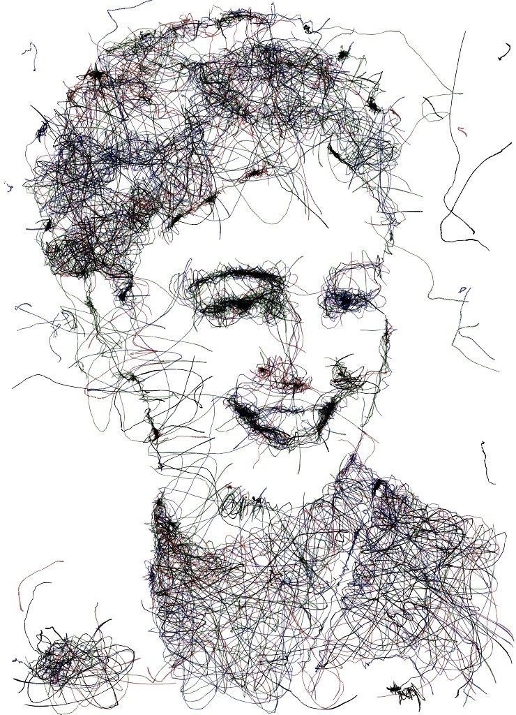 A drawing of a woman smiling from a three quarter view