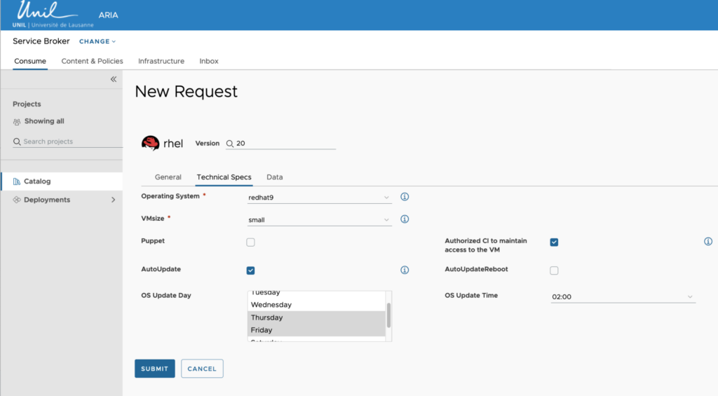 Le formulaire de création de VM permet de choisir différentes options de configuration souhaitées lors du déploiement.