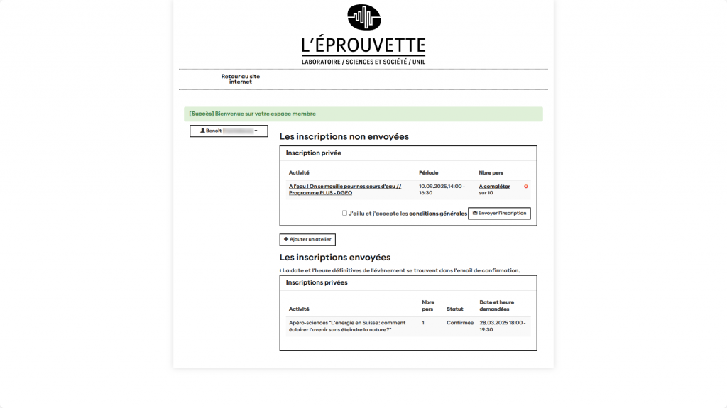 L'ancienne interface de commande de l'Éprouvette