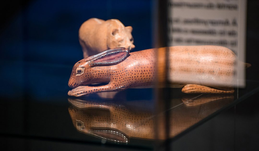 Dans les espaces consacrés à la déesse, on retrouve de nombreuses représentations d’animaux sauvages, comme ce vase en forme de lièvre (fin du VIe siècle av. J.-C.). © Félix Imhof / UNIL