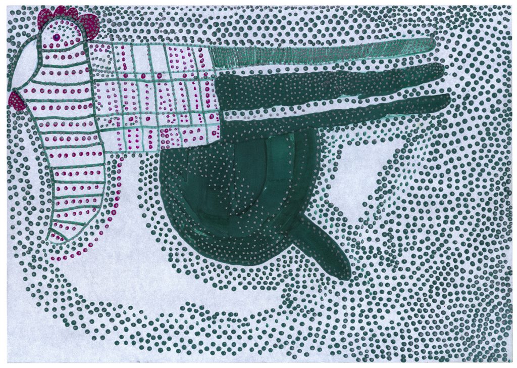 Anna Kahmann, sans titre, stylo feutre et peinture argentée sur papier, Photo: Ville de Lausanne / Collection de l’Art Brut, Lausanne